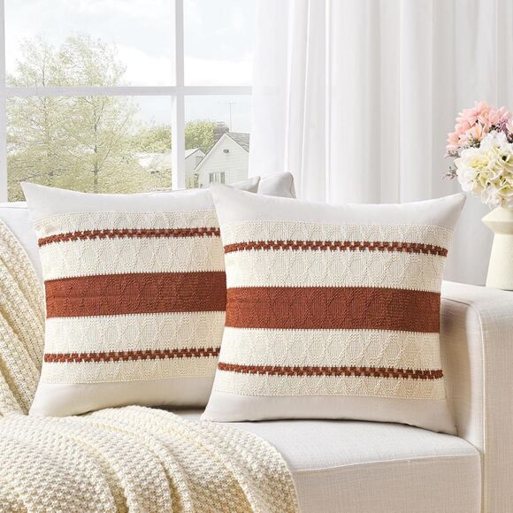 🍂 Fancy Homi Boho Pillow Covers Rust 18x18" Set of 2 New - Picture 1 of 9